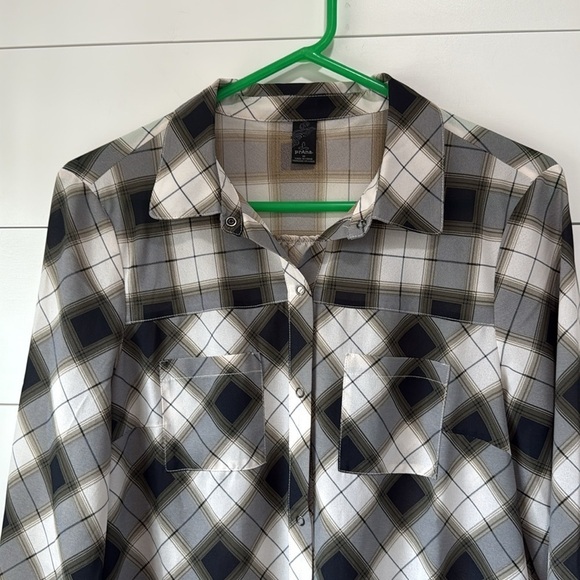 PRANA Flint Maxi Tunic Top in Charcoal Gray Plaid Flowy Mini Dress Size Medium - Picture 4 of 11